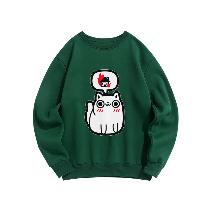 Unisex Cute Cat Print Long Sleeve Crew Neck Sweatshirt - Green - US16-18(2XL) - image 8