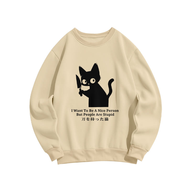 Black Cat With A Knife Japan Classic Crew Neck Sweatshirt - Apricot - US16-18(2XL) - image 3