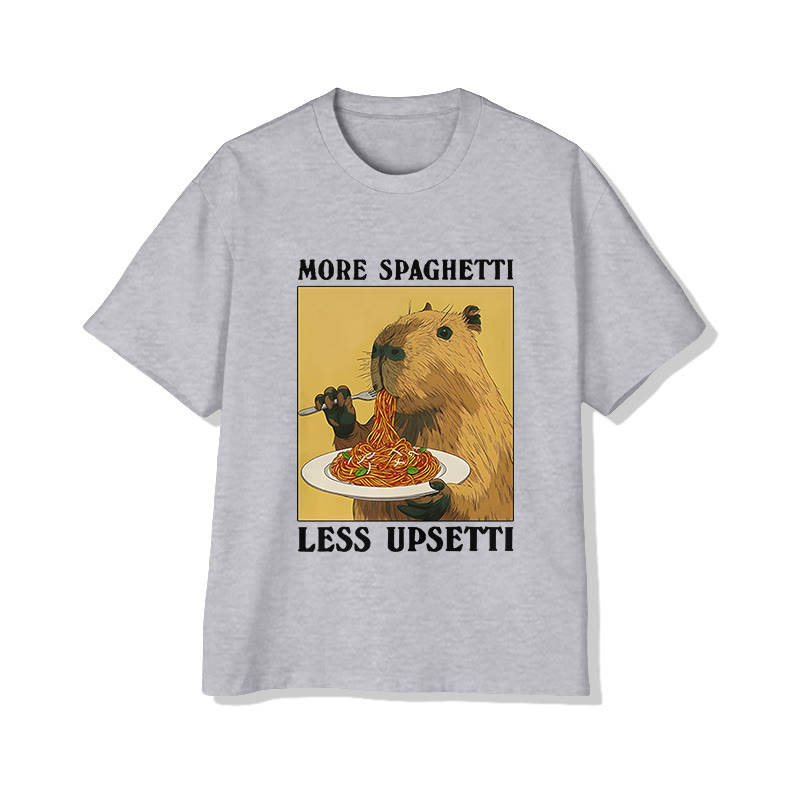 Unisex  Capybara Eating Pasta  Print Short Sleeved Crew Neck T-Shirt - Grey - 2XL - image 3
