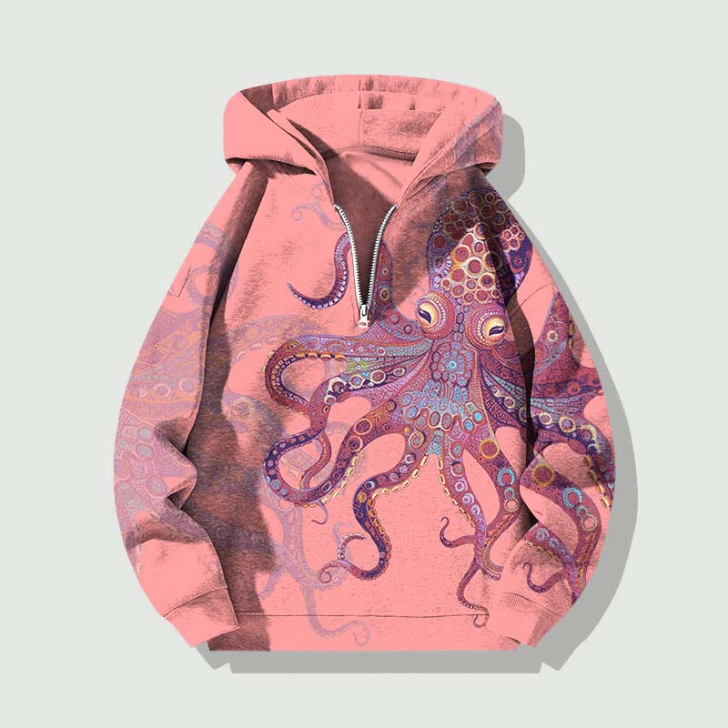 Unisex Unique Exquisite Octopus Pattern Half Zip Hoodie - Pink - US32-34(5XL) - image 5