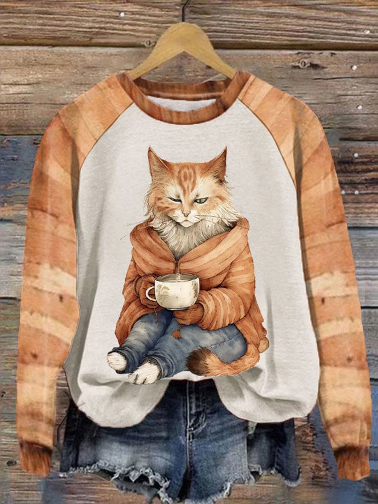 Winter Funny Cute Wonderland Clothing Floral Cat Printed Women's