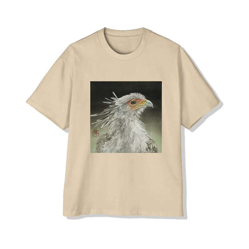 Unisex Secretary Bird Portrait Art Print Short Sleeved Crew Neck T-Shirt - Apricot - 2XL - image 3