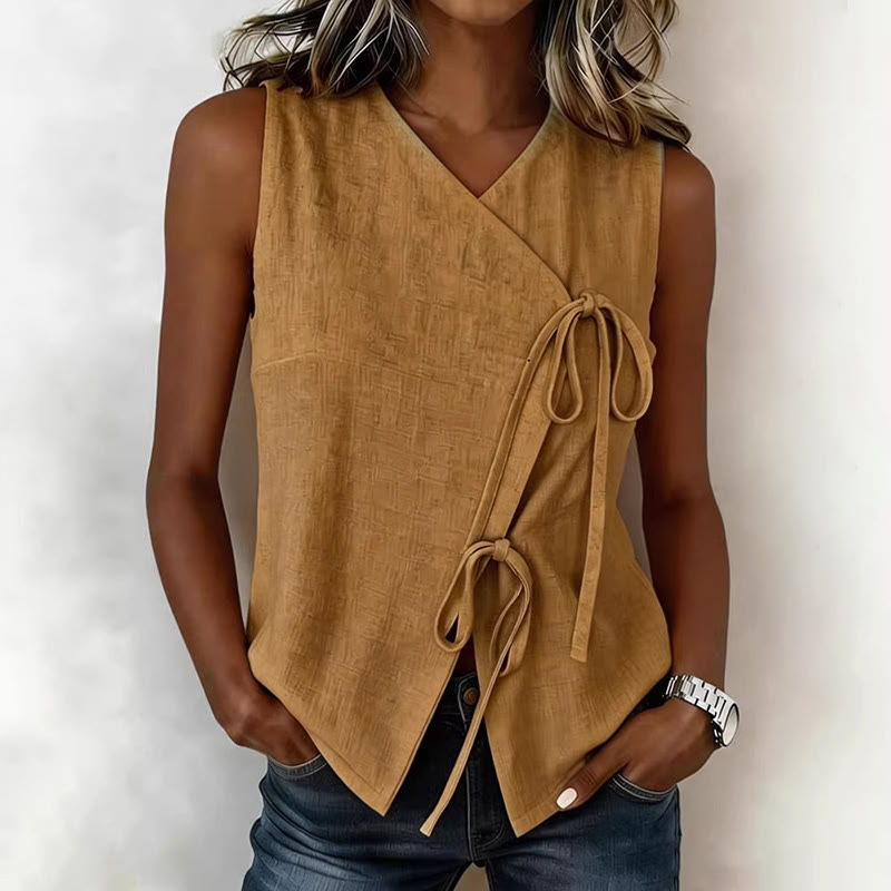 Chic Side Tie Sleeveless Blouse - Brown - 2XL - image 5
