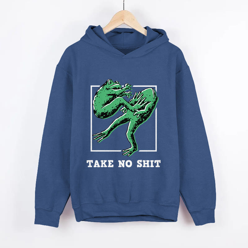 Unisex Don't Mess With Me Frog Pattern Long Sleeved Hoodie - Dark Blue - US44-46(8XL) - image 4