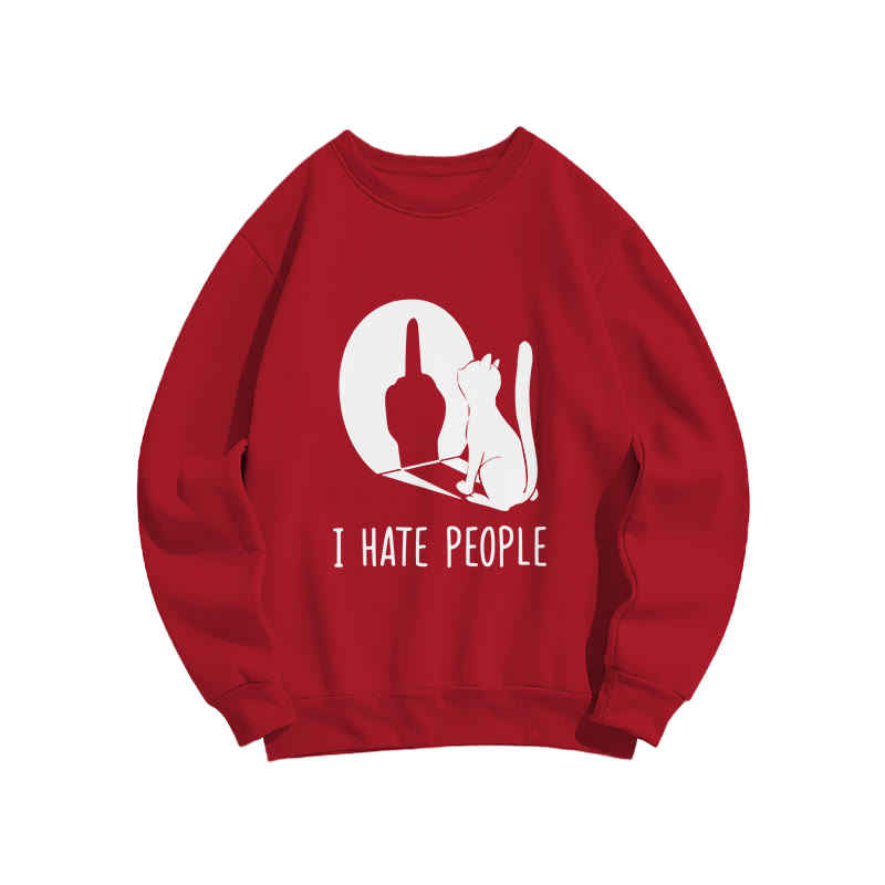 Unisex Fun Action Cat Taunt Print Long Sleeve Crew Neck Sweatshirt - Red - US16-18(2XL) - image 8
