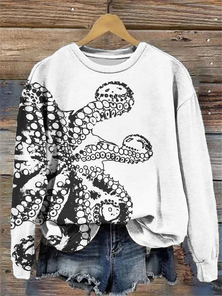 Octopus Asymmetric Print Sweatshirt