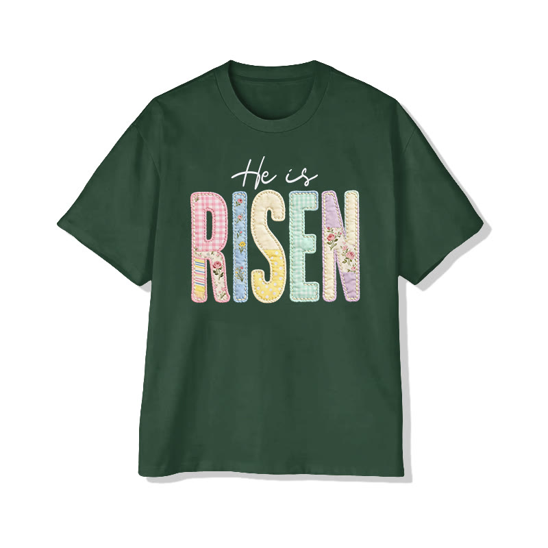 Christian He Is Risen Pattern Print Pattern Cotton Print T-shirt - Green - US16-18(2XL) - image 11