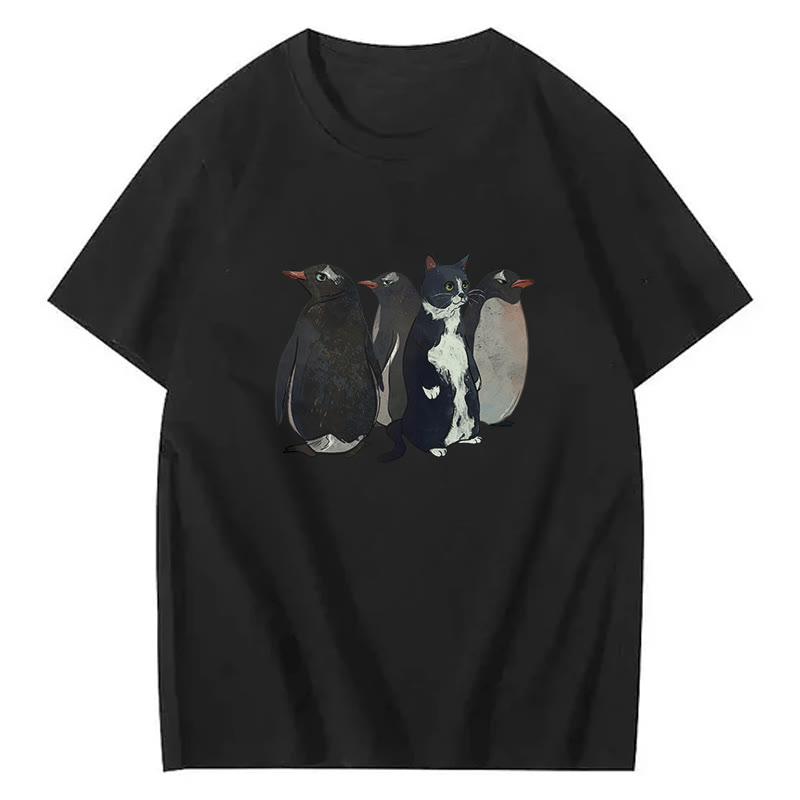 Imposter Penguin Print Short Sleeved Crew Neck T-Shirt - Black - 2XL - image 7