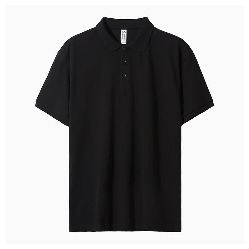Men’s Casual Solid Color Simple Polo Shirt - Black - 4XL - image 6