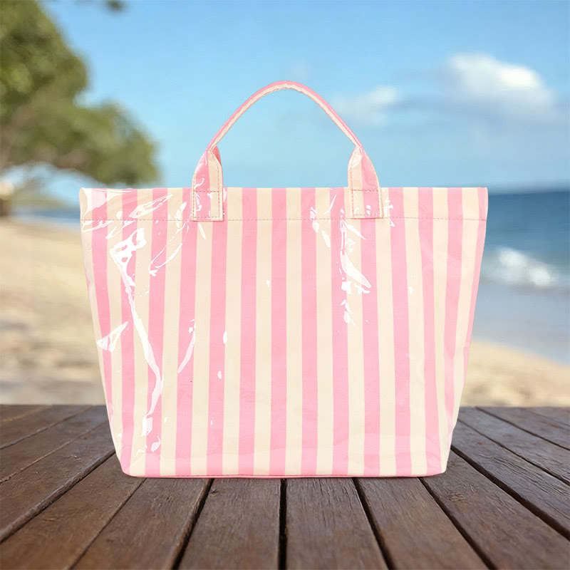 Beach Vacation Color-block Striped Leopard Waterproof Tote Bag - Light Pink - 44*31*12.5cm - image 8