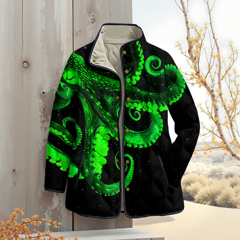 Three-dimensional Creative Octopus Print Outerwear Jackets - Green - 4XL - image 4