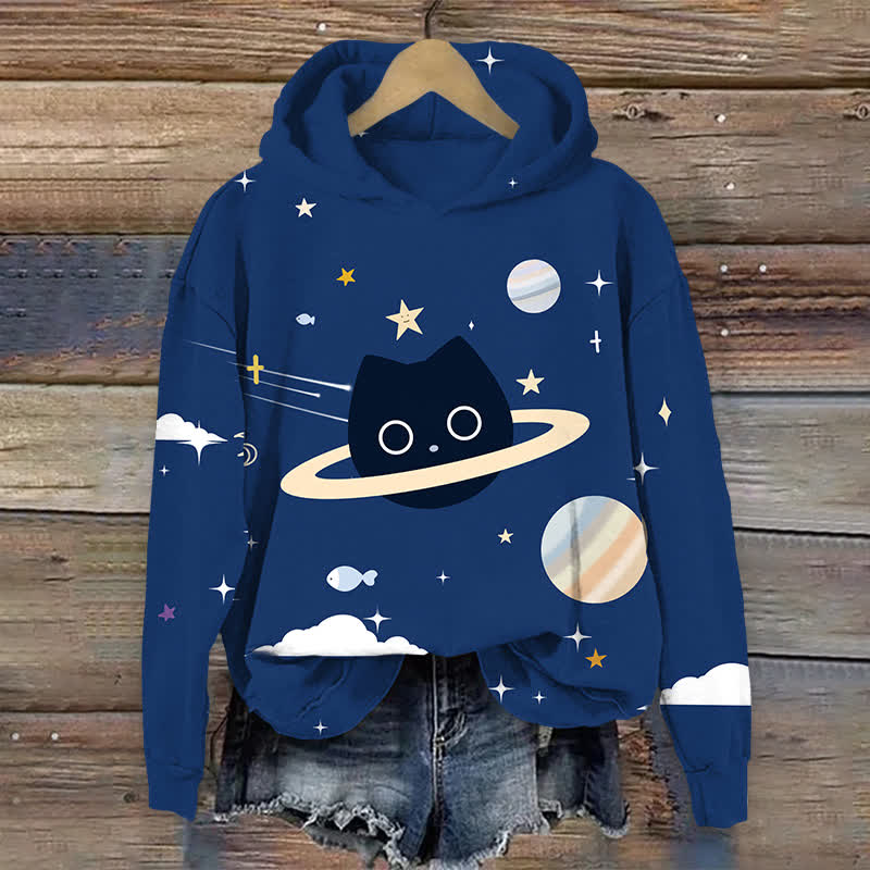 Funny Universe Black Cat Print Long Sleeve Hoodie - Royal Blue - US44-46(8XL) - image 4