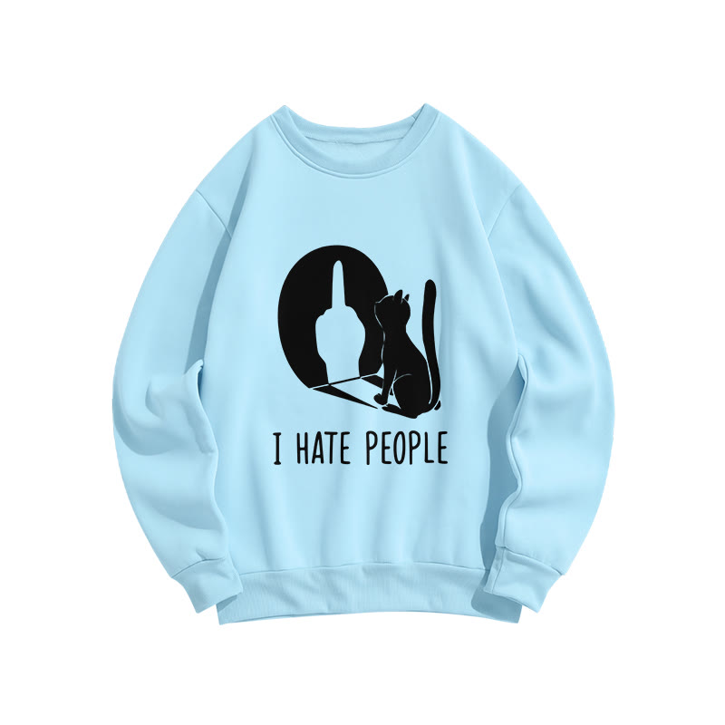 Unisex Fun Action Cat Taunt Print Long Sleeve Crew Neck Sweatshirt - Blue - US16-18(2XL) - image 5