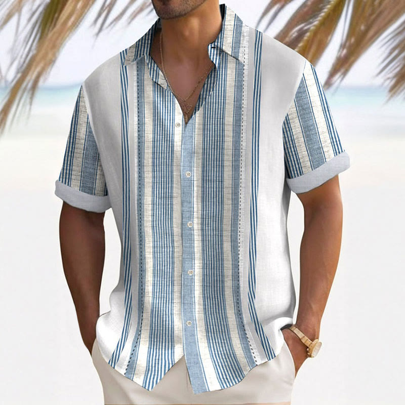 Men's Striped Design Printed Casual Resort Shirt - Blue - 5XL - image 4