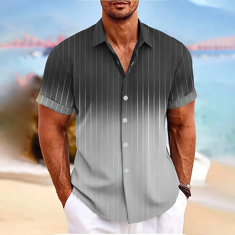 Summer Resort Vacation Ombre Strip Print Men's Short Sleeve Shirt  - Black - 5XL - image 6
