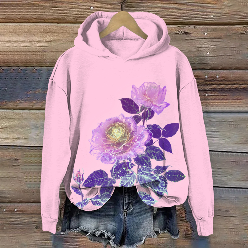 Japanese Vintage Gorgeous Roses Art Print Long Sleeve Hoodie - Pink - US44-46(8XL) - image 3