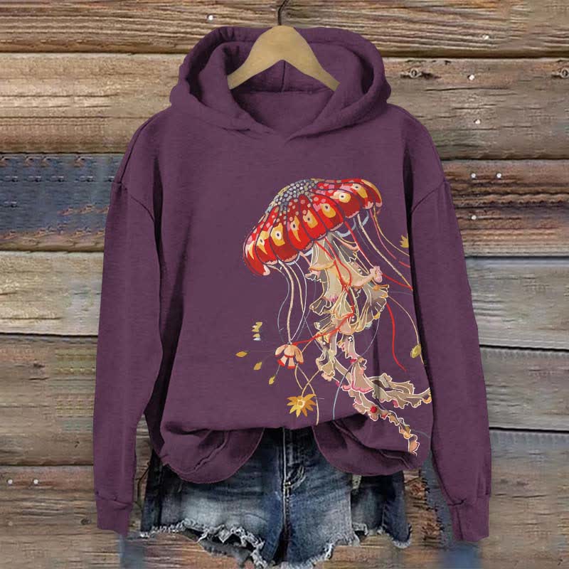 Japanese Creative Fantasy Jellyfish Art Print Long Sleeve Hoodie - Purple - US44-46(8XL) - image 5