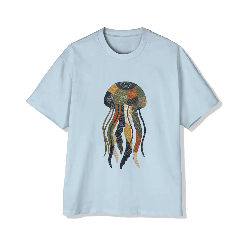 Ocean Jellyfish Art pattern Print Pattern Cotton Print T-Shirt - Light Blue - US16-18(2XL) - image 14