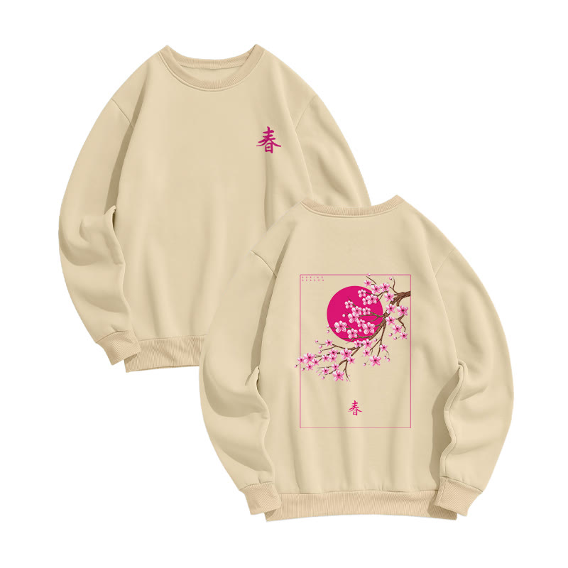 Unisex Spring Blossom Print Long-Sleeved Crew Neck Sweatshirt - Apricot - US16-18(2XL) - image 3