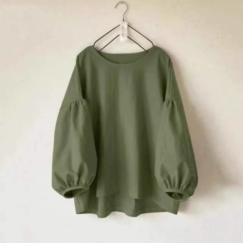 Solid Color Loose Lantern Sleeve Blouse