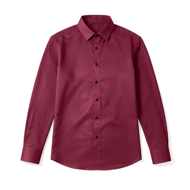 Men's Solid Color Long Sleeve Dress Shirt - Wine - 48 - image 9