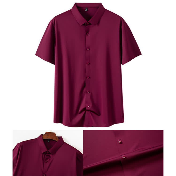 Gentle Office Man High Elasticity Non-iron Short-sleeve Thin Shirt - Wine - 3XL - image 20