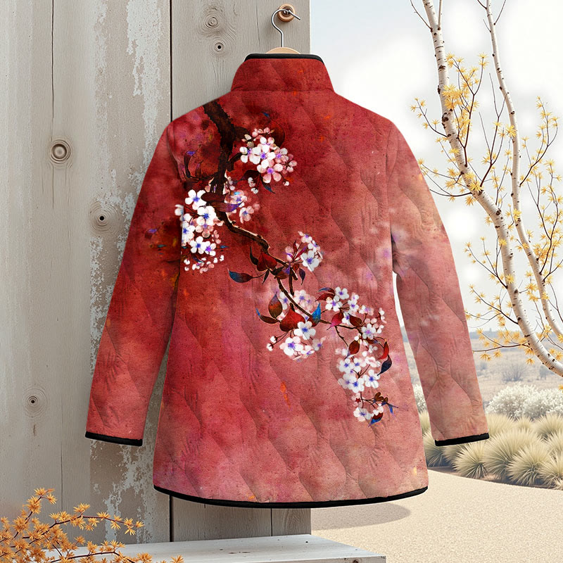 Japanese Antique Pear Blossom Ink Painting Print Outerwear Jackets - image 3