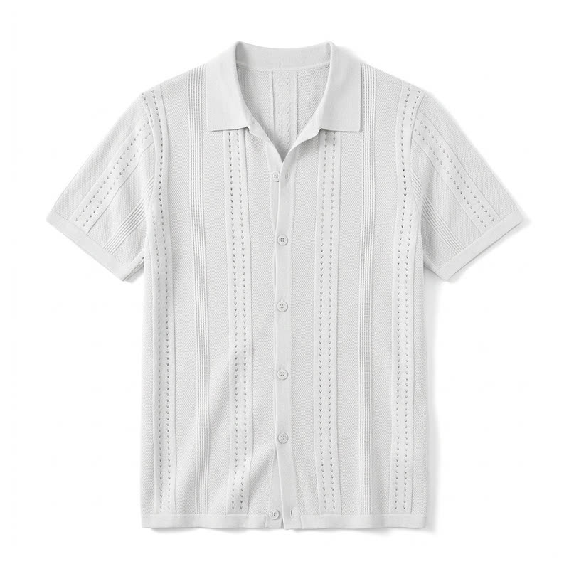 Men's Solid Color Knit Collared Short Sleeve Button Up Polo Shirt - image 10