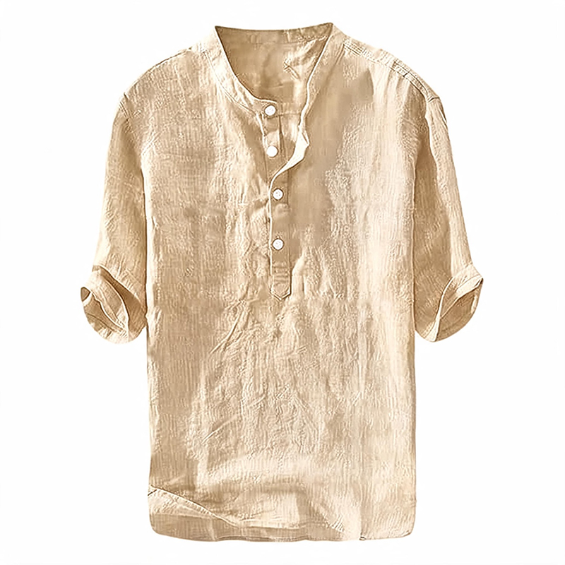 Men's Short Sleeve Button Up Summer Henley Shirt - Beige - 6XL - image 5