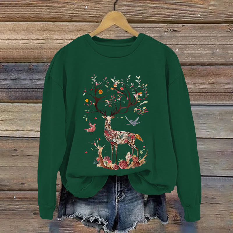Colorful Reindeer Origami Print Long Sleeved Sweatshirt - Green - US16-18(2XL) - image 3