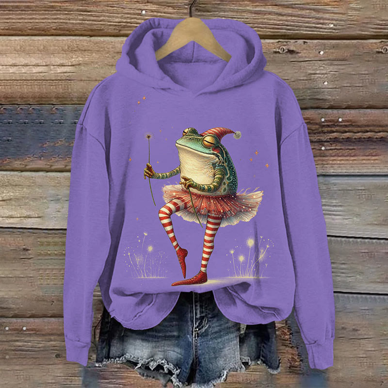 Frog Dancing In A Skirt Print Long Sleeve Hoodie - Purple - US44-46(8XL) - image 3