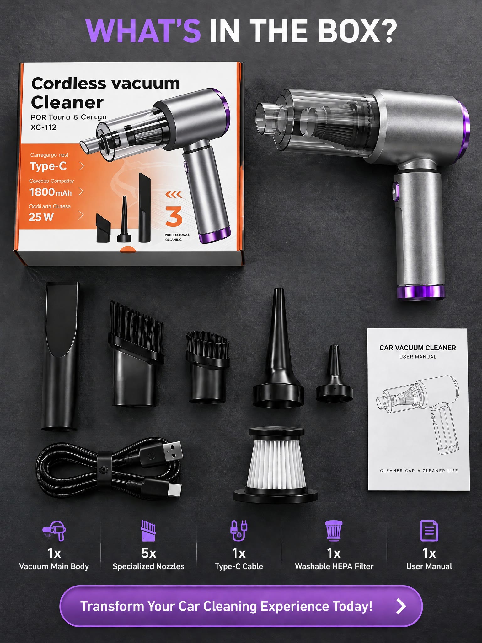 32,000Pa Powerful Cordless Car Vacuum Cleaner - image 36
