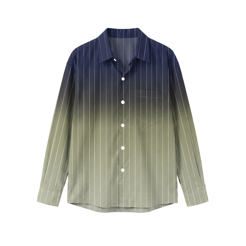 Men's Resort Vacation Ombre Stripe Print Pocket Long Sleeve Shirt - Blue - 5XL - image 3