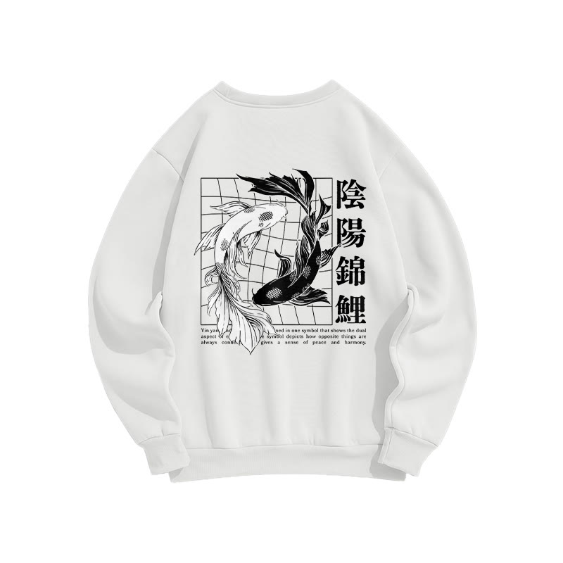 Unisex Ying Yang Koi  Print Long Sleeve Crew Neck Sweatshirt - White - US16-18(2XL) - image 3