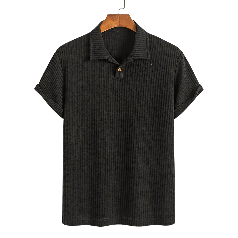 Solid Color Short Sleeve Lapel Polo Shirt - Black - 2XL - image 5