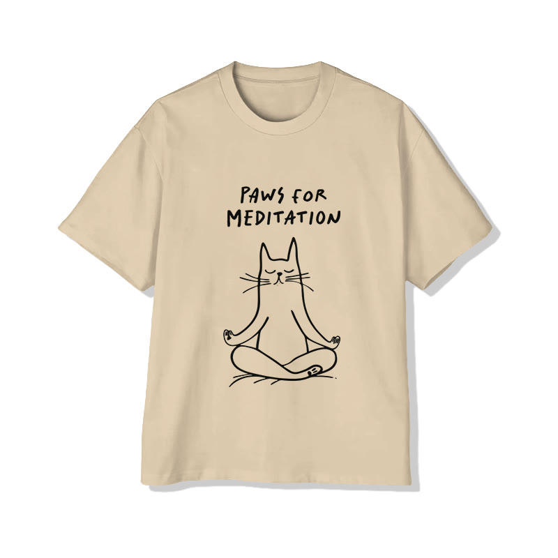 Unisex Paws For Meditation Pattern Short Sleeved Crew Neck T-Shirt - Apricot - 2XL - image 3