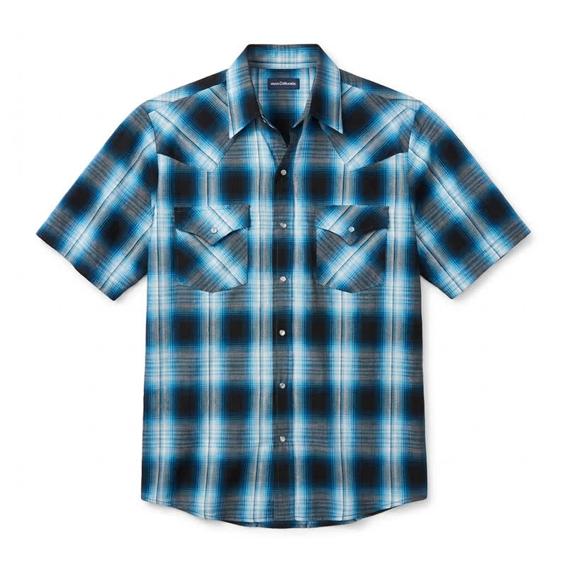 Men's Collar Neck Traditional Striped Short Sleeve Shirt  - Blue - 6XL - image 9
