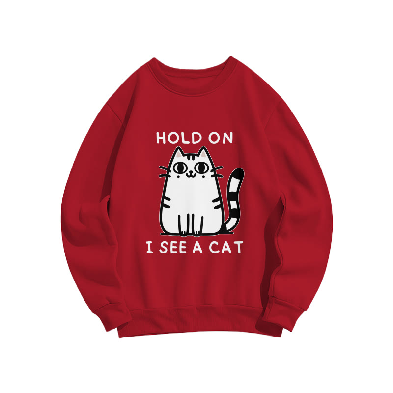 Unisex Fun Slogan Cat Print Long Sleeve Crew Neck Sweatshirt - Red - US16-18(2XL) - image 6