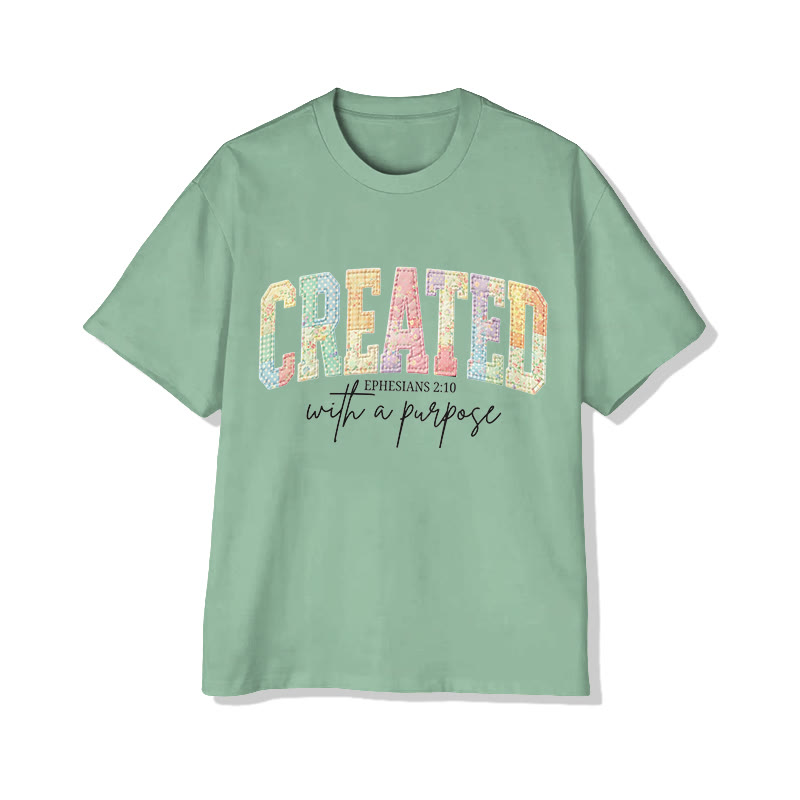 Christian Created With A Purpose Ephesians 2:10 Print Pattern Cotton Print T-Shirt - Light Green - US16-18(2XL) - image 8
