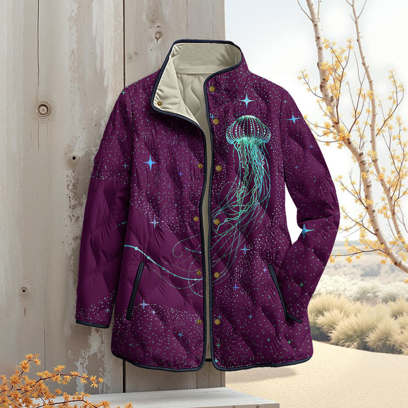Colorful Starry Sky Jellyfish Art Print Outerwear Jackets - Purple - 4XL - image 3