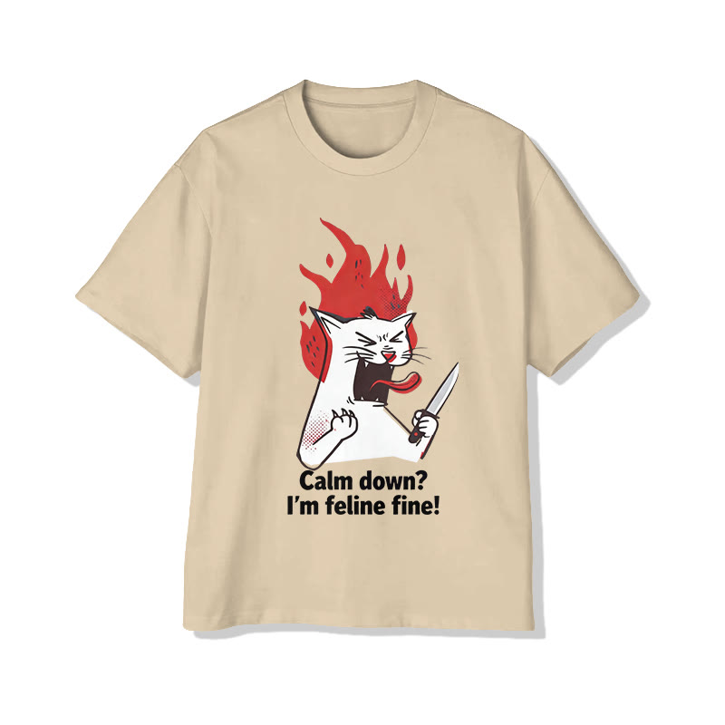 Unisex I'm Feline Fine Print Short Sleeved Crew Neck T-Shirt - Apricot - 2XL - image 4