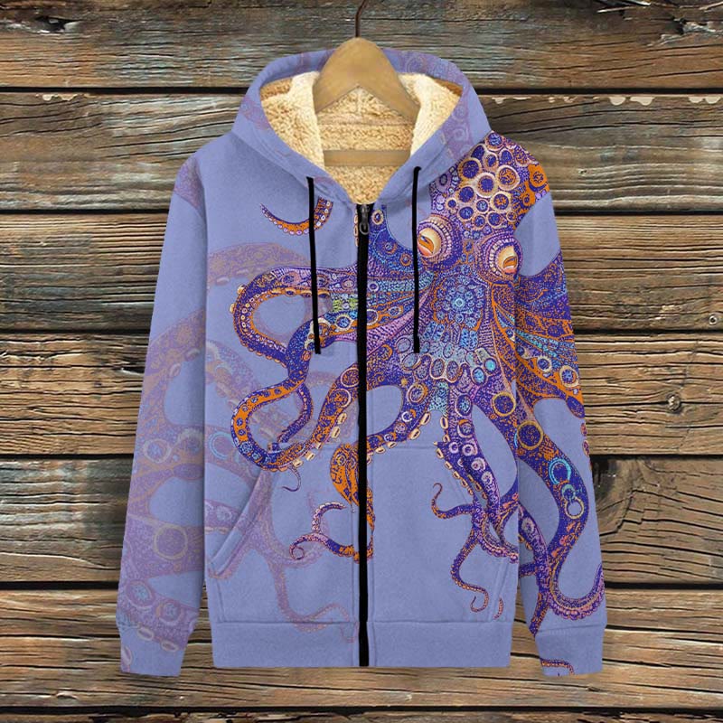 Unique Exquisite Octopus Pattern Art Print Print Fleece Jacket - Light Purple - 4XL - image 3