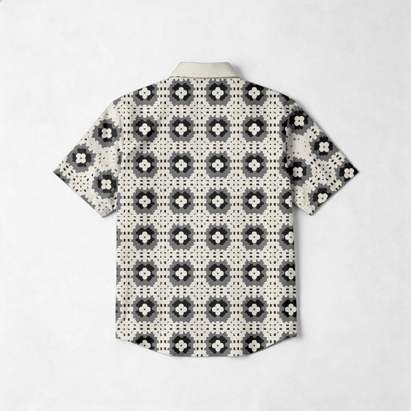 Vacation Contrast Collar Geometric Print Cotton Shirt - image 6