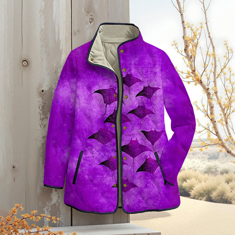 Vintage Manta Ray Art Print Outerwear Jackets - Purple - 4XL - image 4