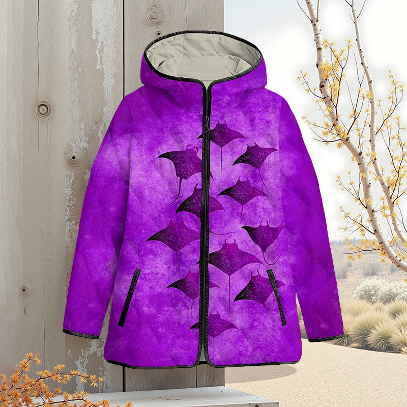 Vintage Manta Ray Art Print Zipper Jackets - Purple - 4XL - image 6