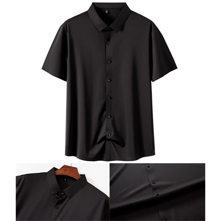 Gentle Office Man High Elasticity Non-iron Short-sleeve Thin Shirt - Black - 3XL - image 21