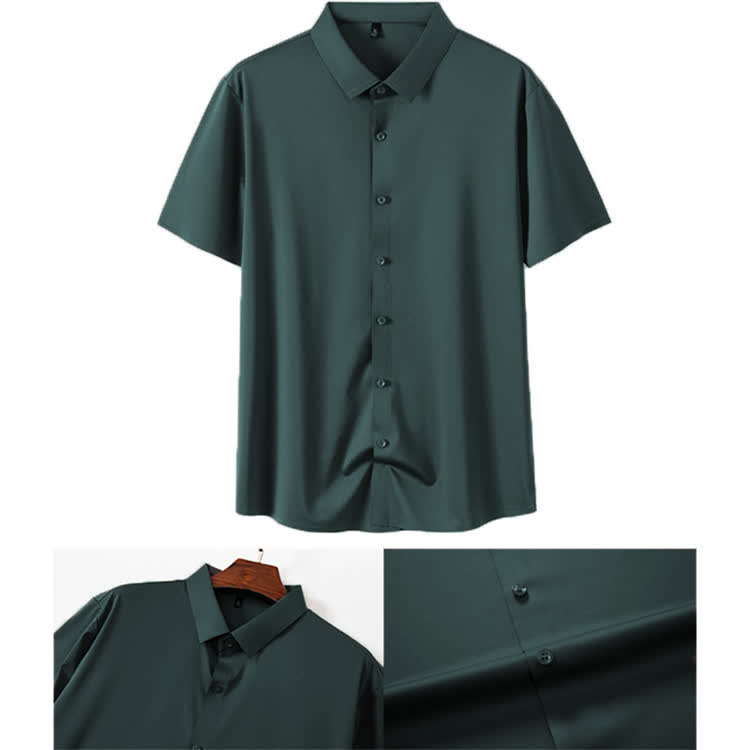 Gentle Office Man High Elasticity Non-iron Short-sleeve Thin Shirt - Army Green - 3XL - image 24
