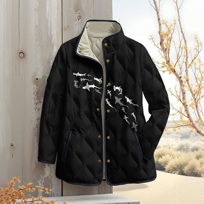 Shark Art Print Outerwear Jackets - Black - 4XL - image 3