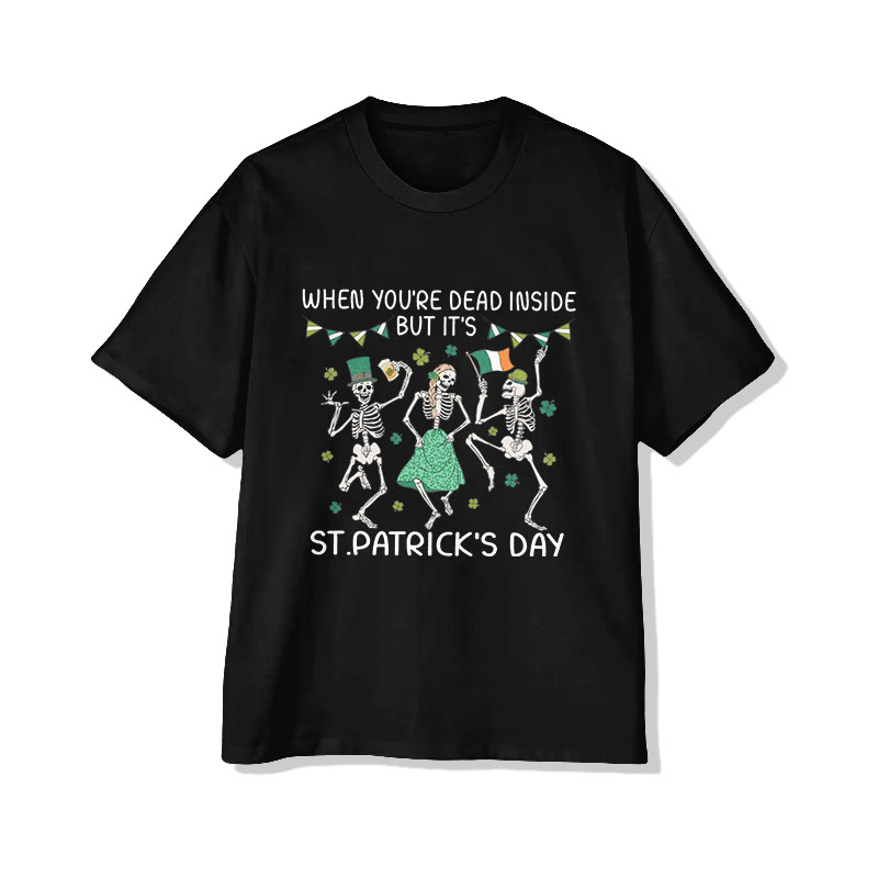 Unisex St. Patrick's Day Dancing Skeleton Man Print Short Sleeved Crew Neck T-shirt - Black - 2XL - image 3
