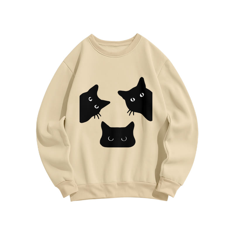 Unisex Cat Gaze Prints Print Long Sleeve Crew Neck Sweatshirt - Apricot - US16-18(2XL) - image 3